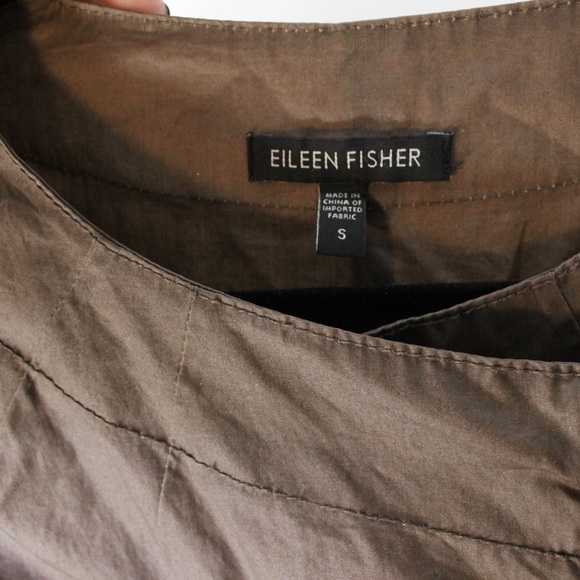 EILEEN FISHER Moto Spring Jacket Coat Lined Zip Front Brown Waxed Cotton Small - Picture 5 of 8